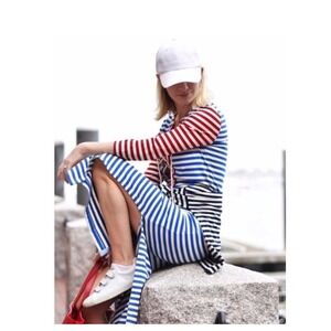 J.Crew Striped Midi Long  Dress Nautical Lace-Up Red White Blue Casual Summer XS